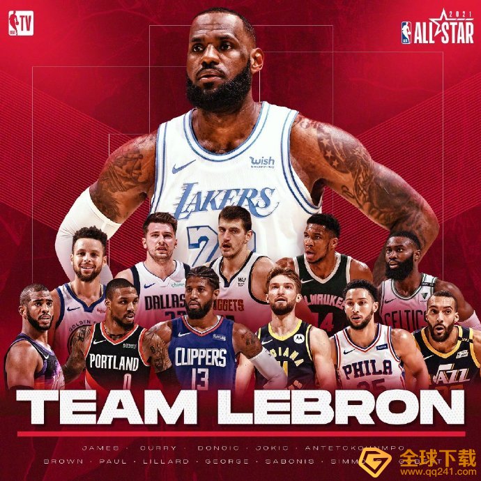 2020~2021赛季NBA全明星詹姆斯队阵容一览